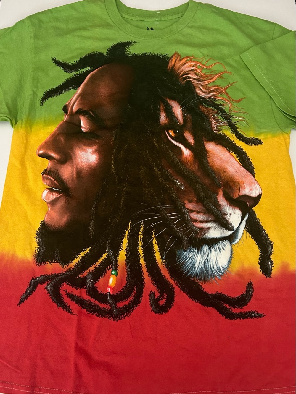 Zion Rootswear Bob Marley Lion Rasta Graphic Tee Green Yellow Red Men’s L